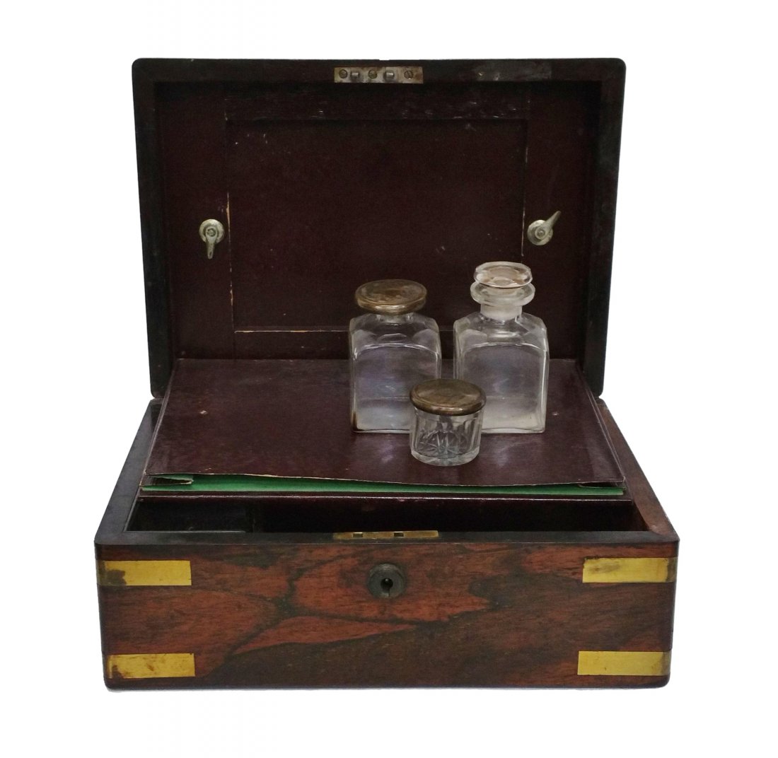 Antique Writers Desk Writing Box With Ink Jars: Described By:Nikki CNX 1168 4654 Title:Antique Writers Desk Writing Box With Ink Jars Description: Awesome antique writers desk writing box with 3 ink jars. Some inserts appear to be missing and this 