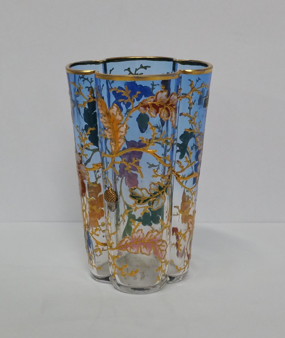 Bohemian Moser Style Quatrefoil Oak Leaf Pattern Glass (1 of 7)