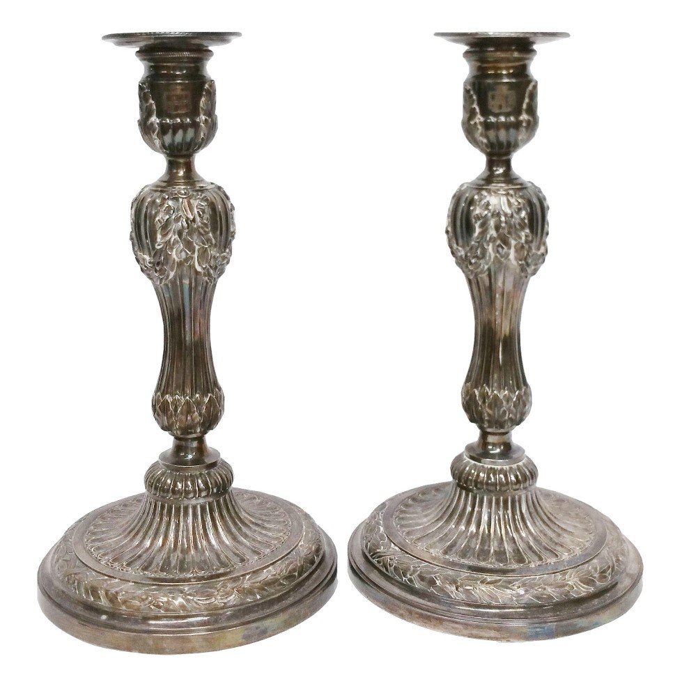 Pair French or Austrian Candlestick Holders 43ozt (1 of 17)