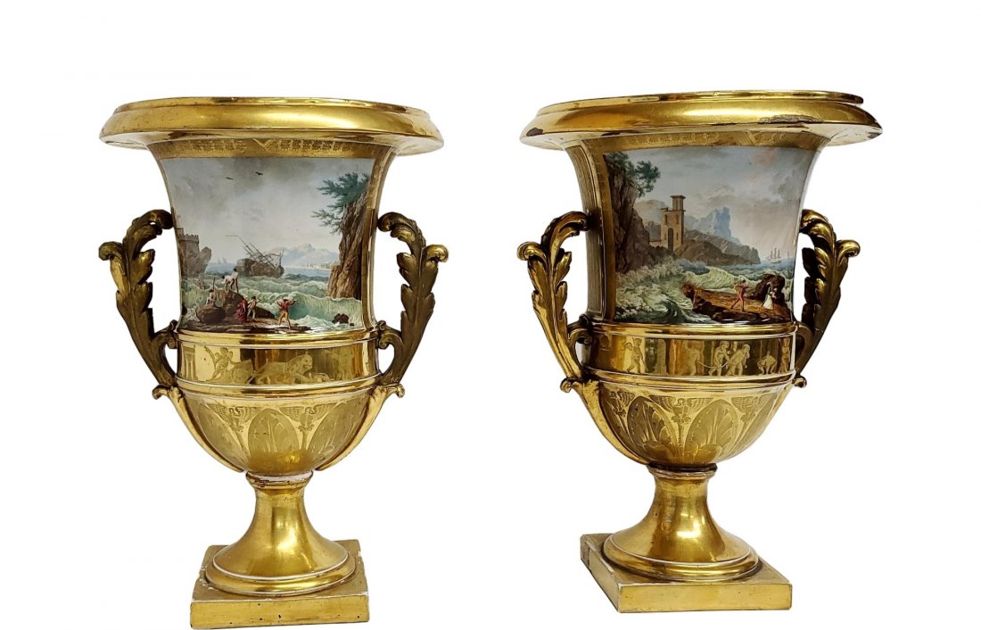 Pair Large Antique HP Sevres Urns Empire French Harbor (1 of 20)