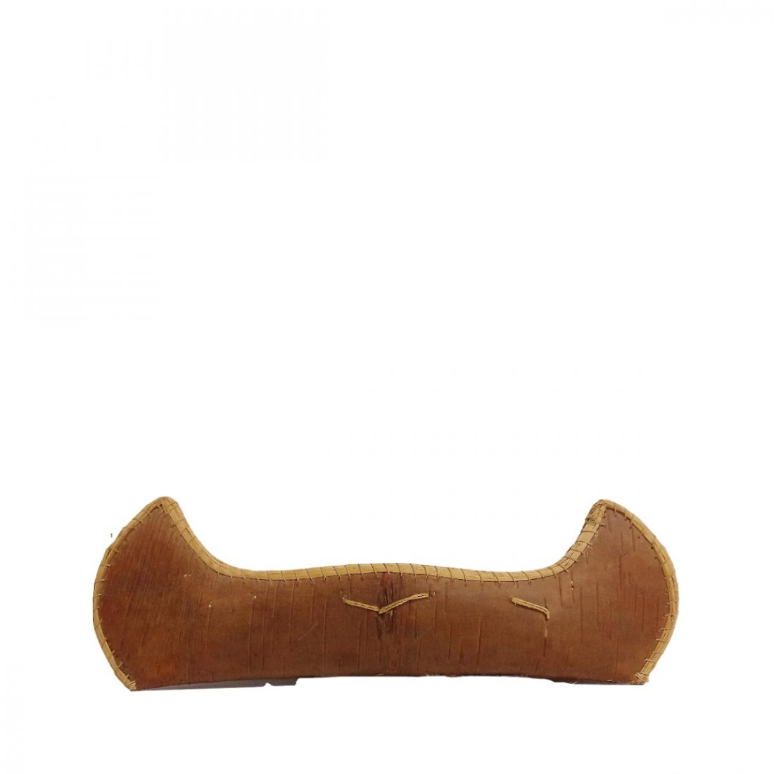 Miniature Native American 8.5 in Sewn Birch Bark Canoe: Described By:Kimberli HFA VX NMT Title:Miniature Vintage Native American 8.5 in Sewn Birch Bark Canoe Description: Vintage Native American canoe. Hand-sewn and made out of birch bark. Type of Piece:De