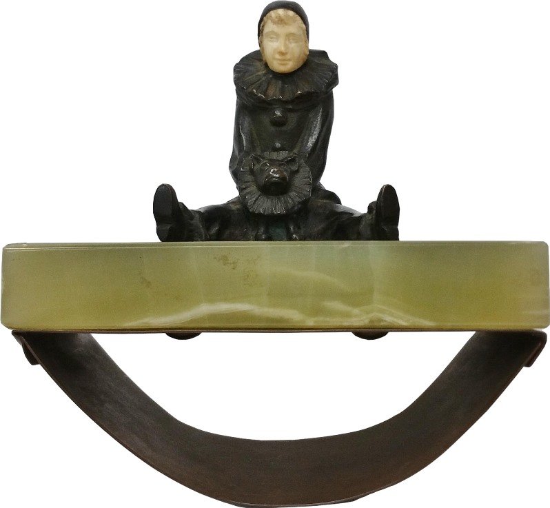 Bronze Harlequin Green Onyx Antique Art Deco Blotter: Title:Bronze Harlequin Green Onyx Antique Art Deco Blotter Description: Bronze Harlequin Green Onyx Antique Art Deco Ink Blotter Approx. Dimensions or Size:5.25 inches wide X 3 inches, 5.5 inches tota
