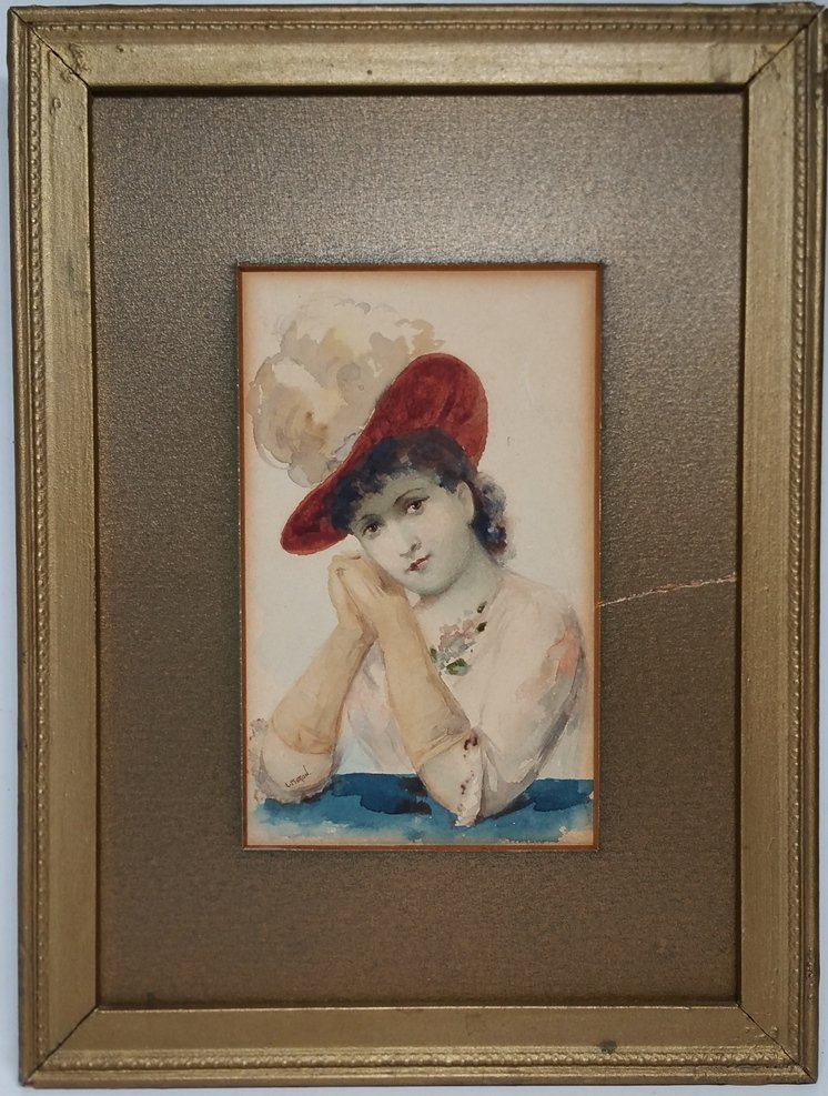 Victorian Lady Portrait Watercolor Painting L Moran: Title: Victorian Lady Portrait Watercolor Painting L Moran Description:Antique Victorian Lady Portrait Watercolor Painting Signed L Moran. We dont have much data on Leon Moran works this size and sell