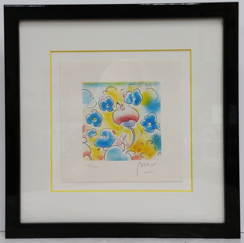 Peter Max Spring Flower Pencil Signed Lithograph COA: Title: Peter Max Spring Flower Pencil Signed Lithograph COA Description:Peter Max 1981 Pencil Signed Spring Flower Lithograph with Beckett Larry Studebaker Certificate of Authenticity number AA08288.
