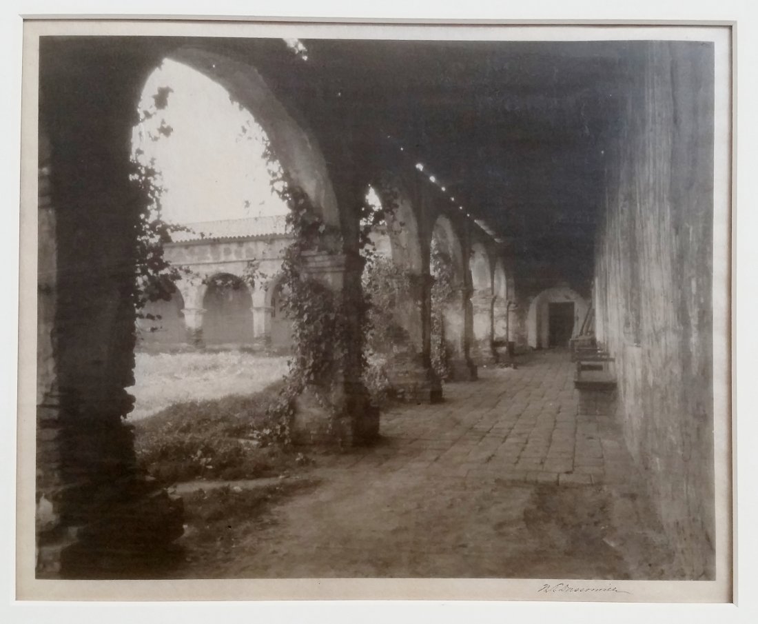 W Dassonville Mission San Luis Rey Courtyard Silver Gel: Title: W Dassonville Mission San Luis Rey Courtyard Silver Gelatin Description: A silver gelatin print of a photograph by William Dassonville. The photograph shows the courtyard of the Mission San Lui