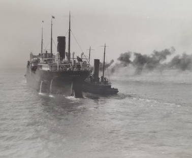 William E Dassonville Ship And Tugboat Photo: Title: William E Dassonville Ship And Tugboat Photo Described By: Nikki CNX VX 1160 4936 Description: Charming photograph of a ship and tugboat in San Francisco by William Edward Dassonville. This pie