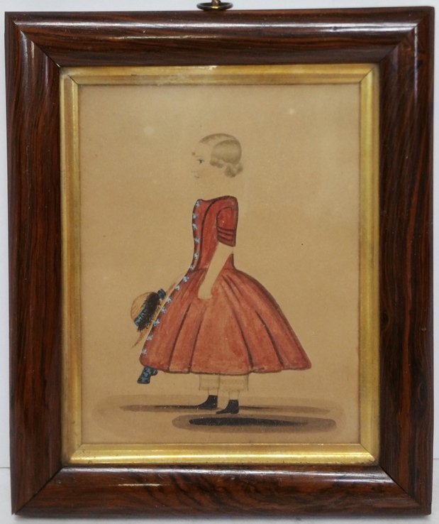 Antique Folk Art Watercolor Pencil Primitive Portrait: Title: Antique Folk Art Watercolor Pencil Primitive Portrait Description:Antique Folk Art Watercolor Pencil Primitive Portrait. Folk art naÃ¯ve painting drawing. Gilt lined wooden frame that is old 