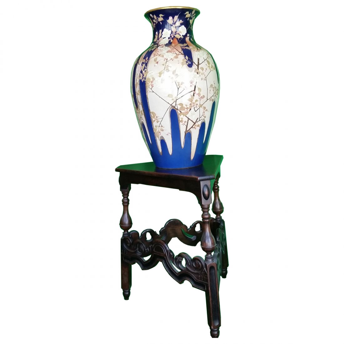 Huge Signed Japanese Satsuma Vase with Wood Stand (1 of 11)