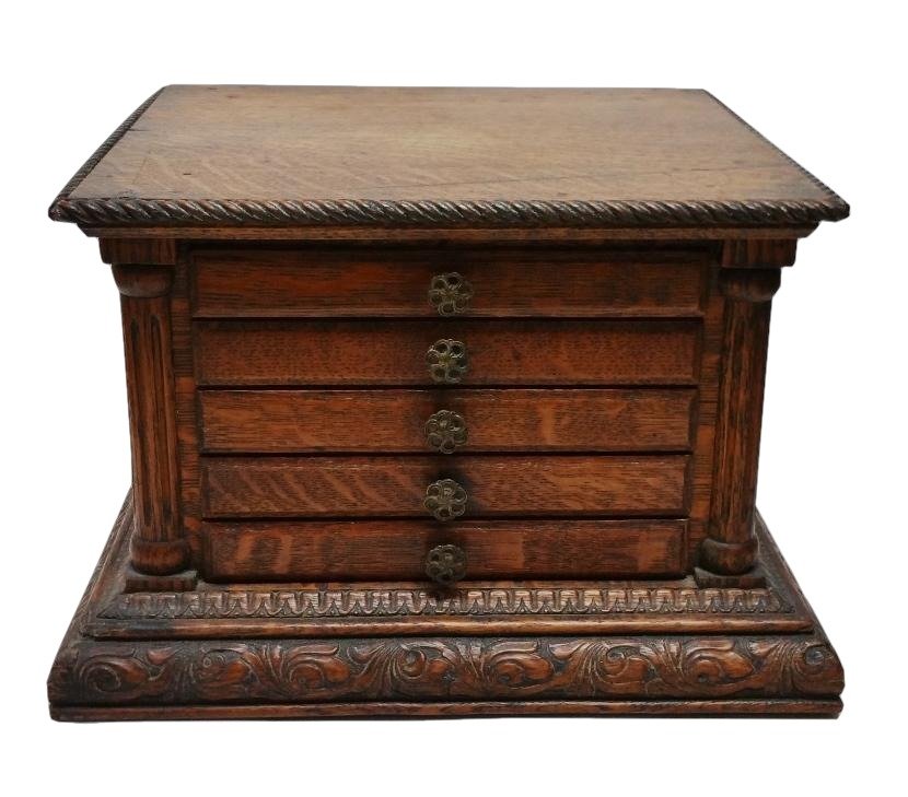 Antique Victorian Oak 5 Drawer Watch Cabinet (1 of 11)