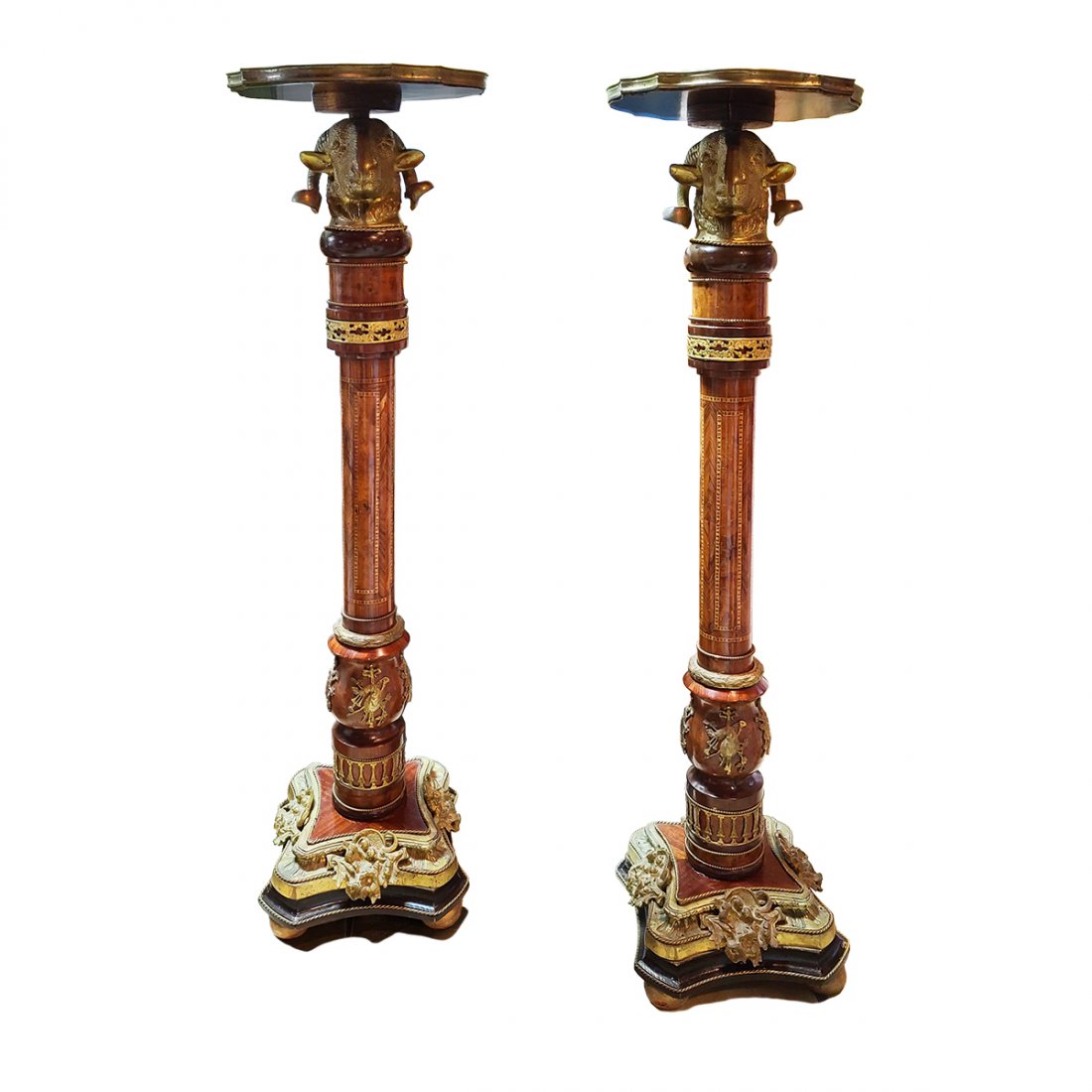 Pair Rams Head Column Plinth Wood Bronze Tables (1 of 8)