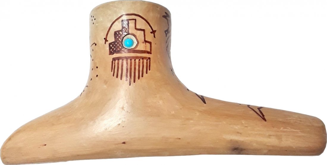 Vintage Bead Inlayed Southwestern Decorated Clay Pipe (1 of 5)