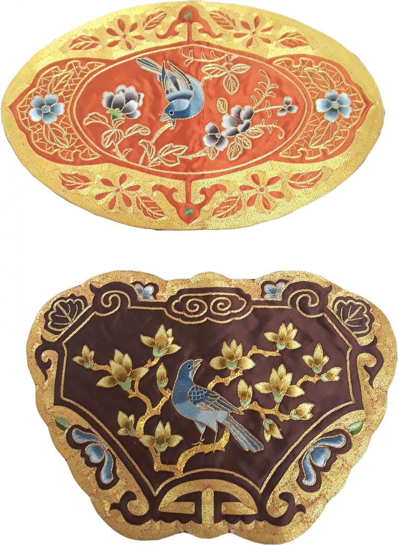 Lot Of 2 Vintage Chinese Rank Badge Motif Silk Mats (1 of 7)