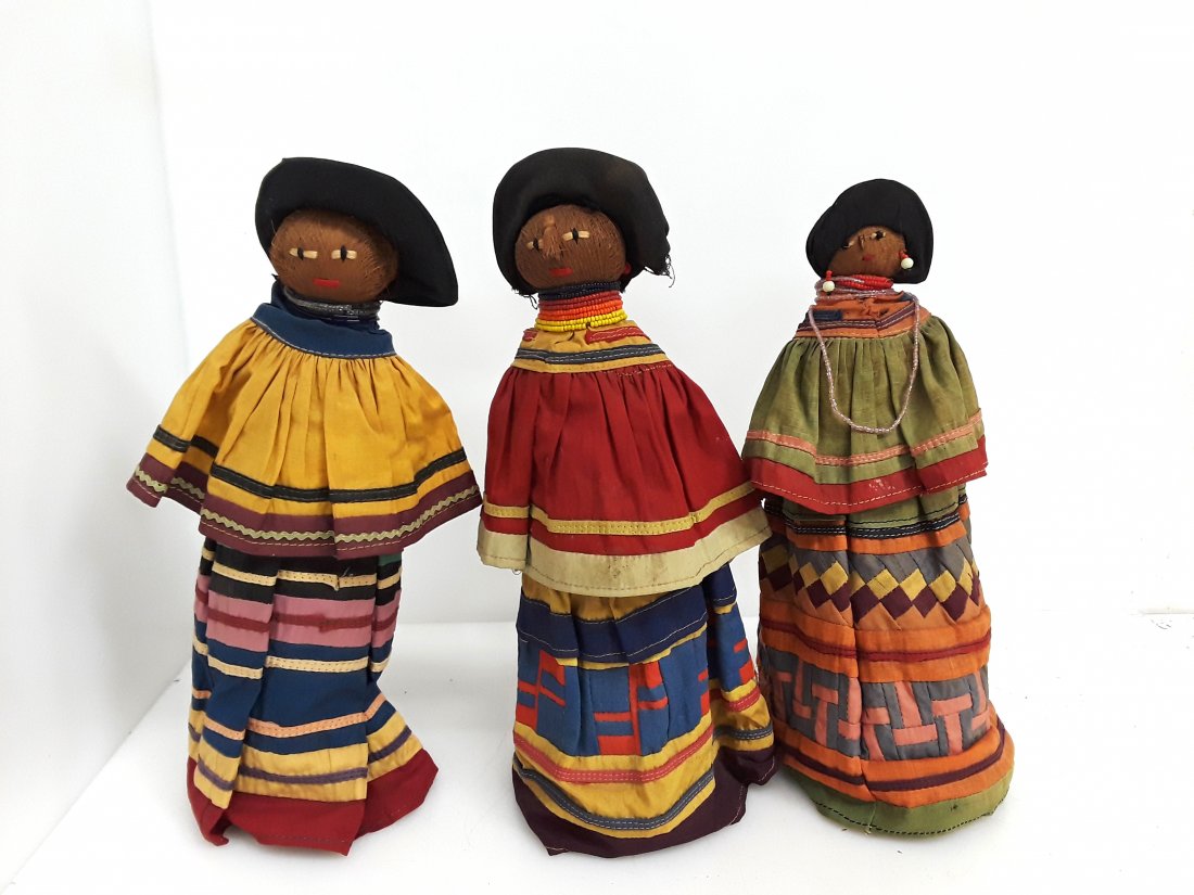 Lot Of 3 Large Vintage Seminole Palmetto Husk Dolls (1 of 7)