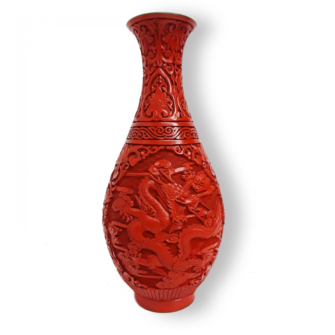 Large Vintage Chinese Republic Relief Cinnabar Vase (1 of 7)