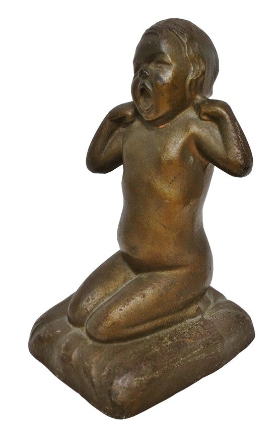 Antique Cast Iron Yawning Baby Doorstop ML Corp NYC (1 of 10)