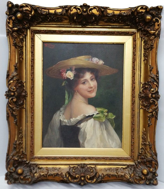 Antique Woman Portrait Oil Painting Signed Fr. Courcy (1 of 11)