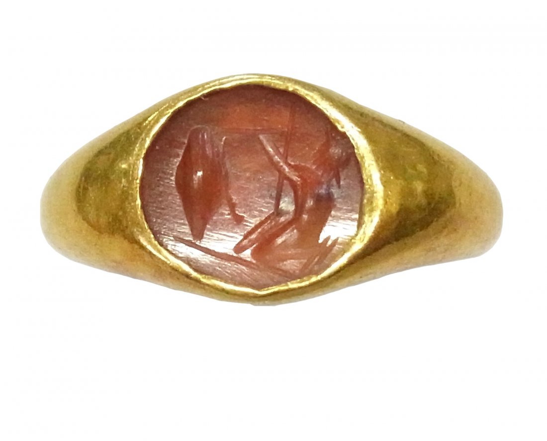 2000 Yr Old Greco Roman 23k Gold Agate Intaglio Ring (1 of 13)