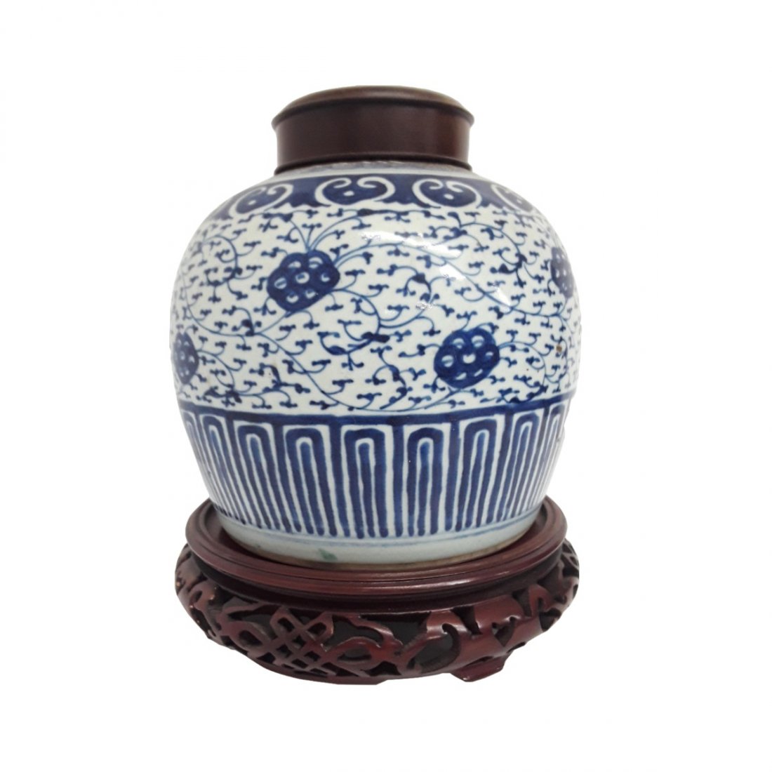 LG Chinese Antique Blue-White Ginger Jar W/Base W/Lid (1 of 9)