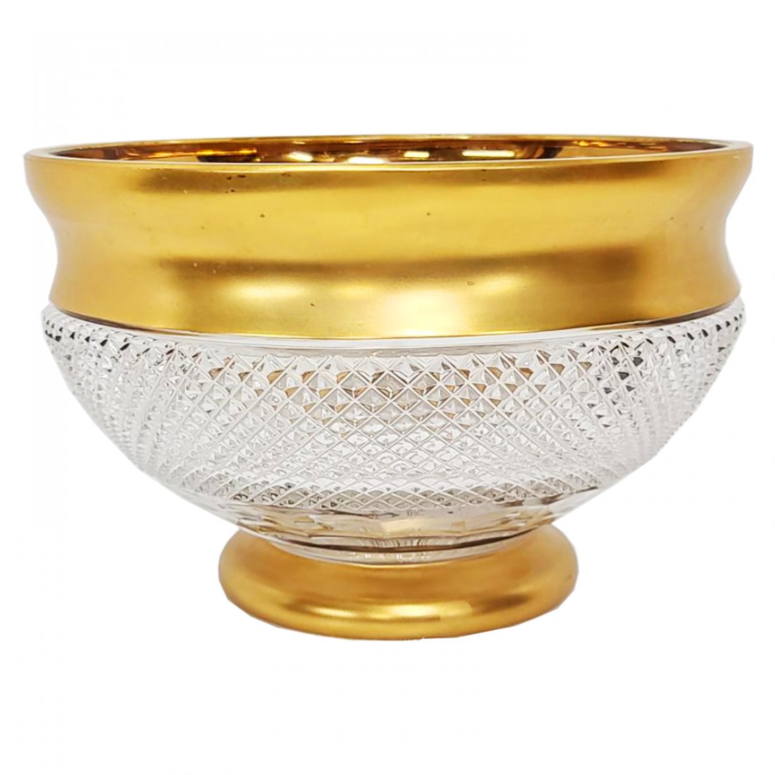 Heavy Lg Gilt Diamond Point Centerpiece Bowl Art Glass (1 of 5)