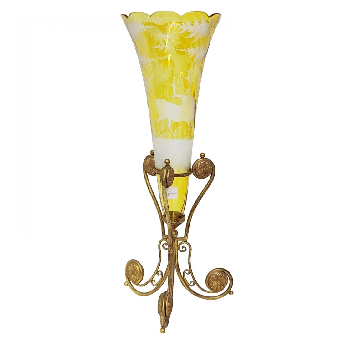 Moser Type Trumpet Vase w Gilt Metal Stand Art Glass (1 of 6)