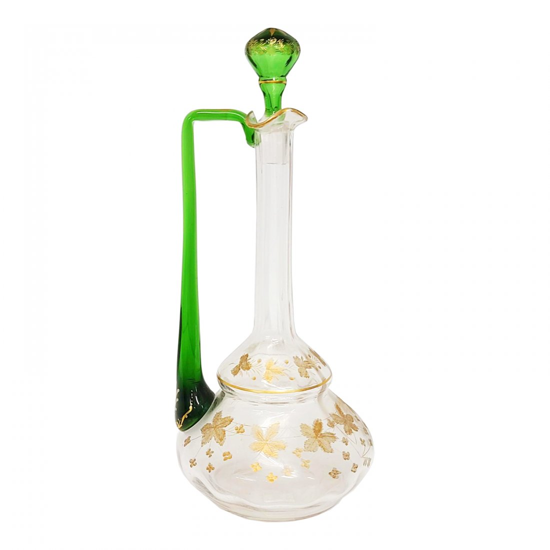 Stoppered Long Neck Pitcher Aesthetic w Green & Gilt (1 of 6)