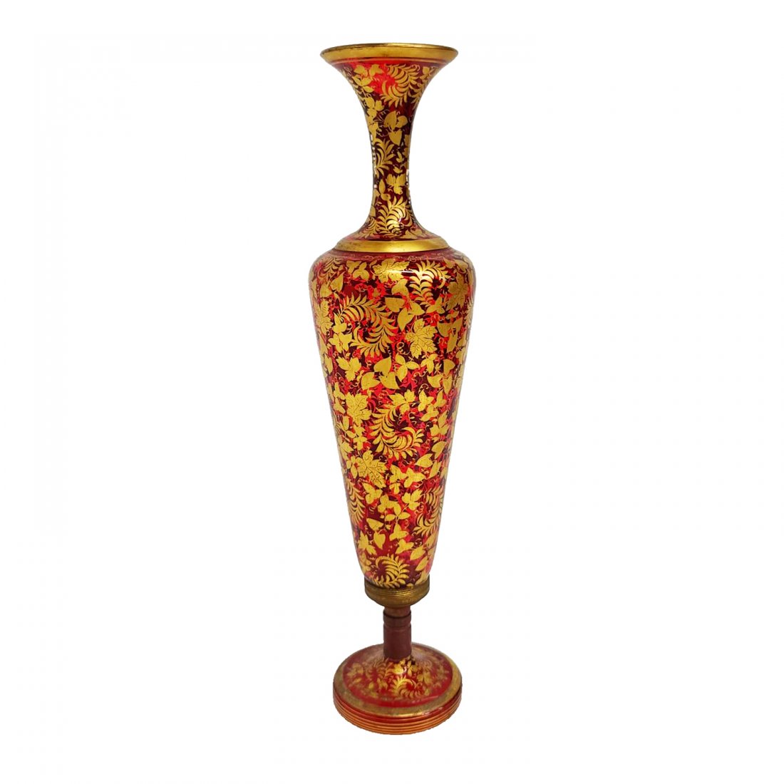 Tall Red Gilt Floral Vase Moser Type Art Glass (1 of 5)