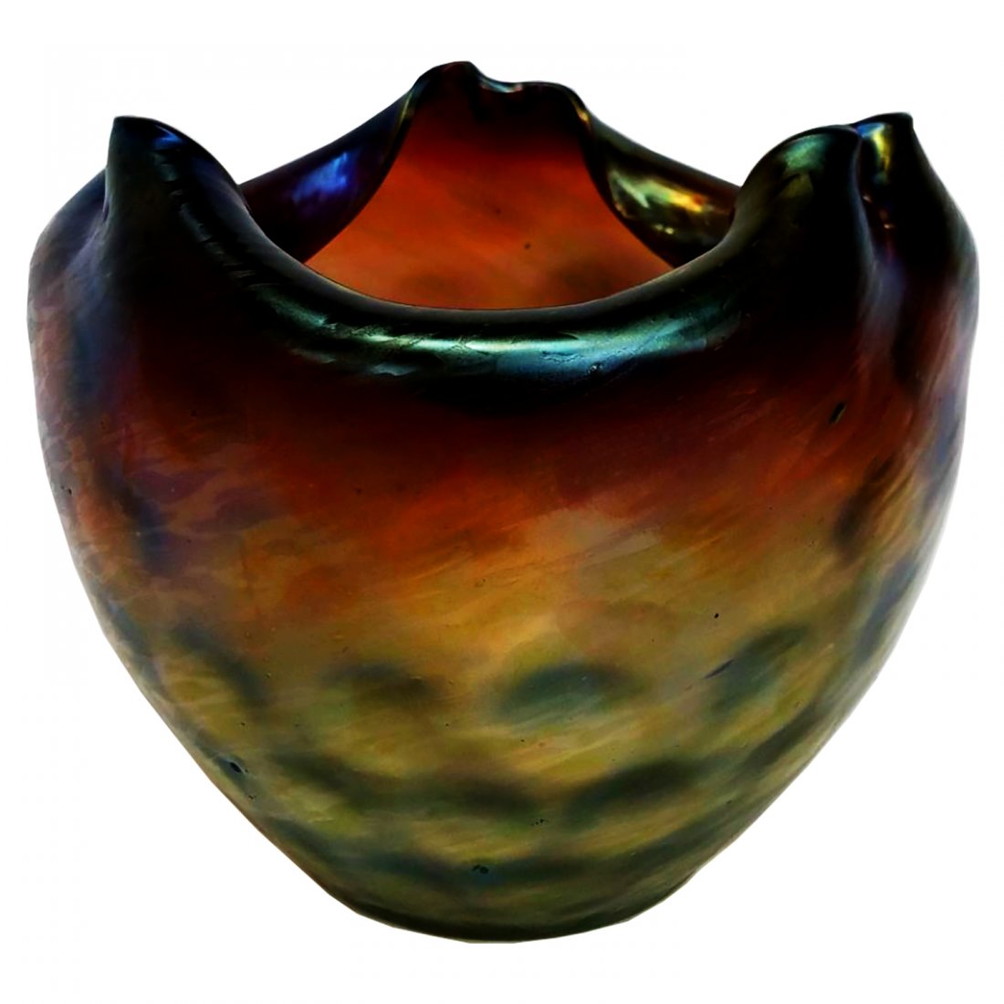 Loetz Pinched Dimple Art Glass Bohemian Iridescent Bowl: Title: Loetz Pinched Dimple Art Glass Bohemian Iridescent Bowl Description:Giant Loetz Pinched Dimpled Art Glass Bohemian Iridescent Centerpiece Bowl Condition of piece: Beautiful overall, no chips or
