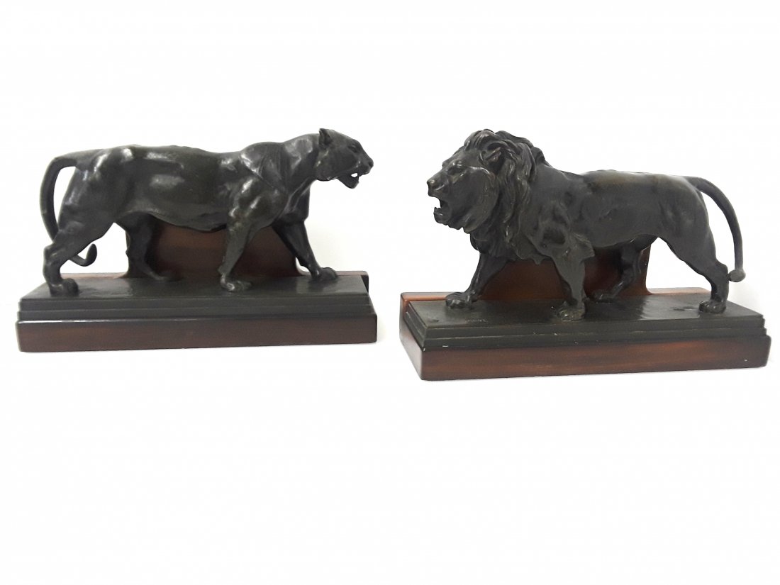 Pair 10in Antique Antoine Louis Barye Bronze Bookends (1 of 14)