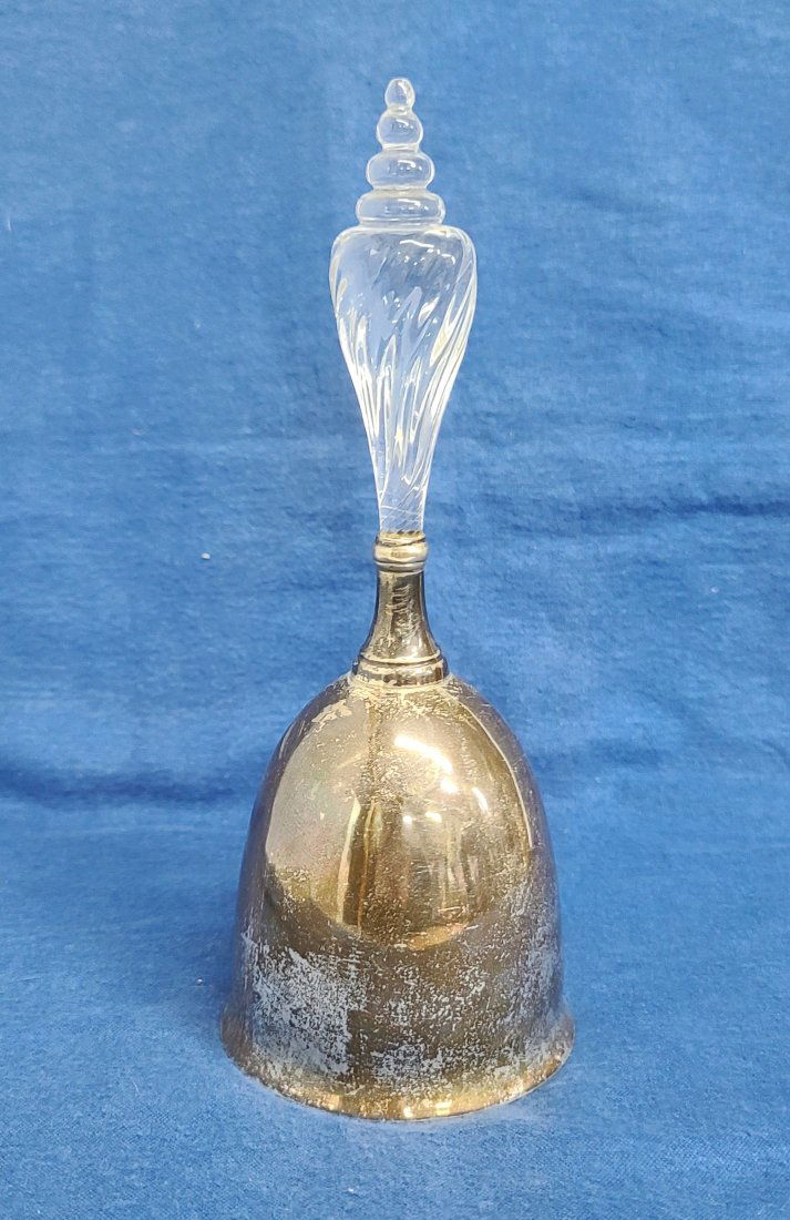 English Sterling Silver Lg Bell w Crystal Swirl (1 of 5)