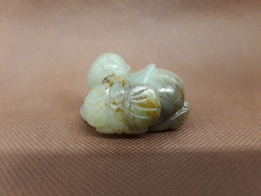 Antique Mottled Spinach Jade Figure Praying Moth Figure (1 of 6)