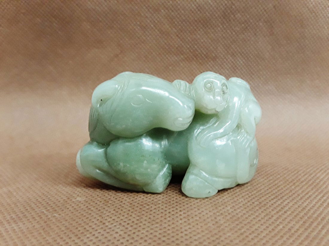 Antique Olive Ox Jade Monkey Chinese Zodiac Figurine (1 of 8)