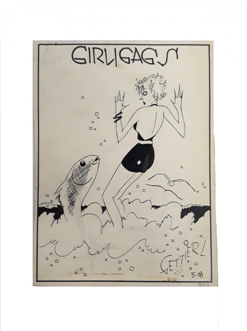 Vintage 1936 Girligags By Clarence Gettier Original Art: Described By:Rachel HFA VX NMTT Title:Vintage 1936 Girligags By Clarence Gettier Original Art Description: The popular Girligags comic strip ran from 1924 â€“ 1939 featuring pin up girls and cute