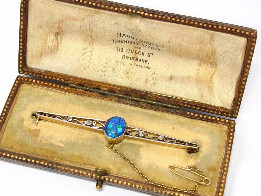 Edwardian Platinum 14k Gold Black Opal Pin Hardy Bros. (1 of 14)