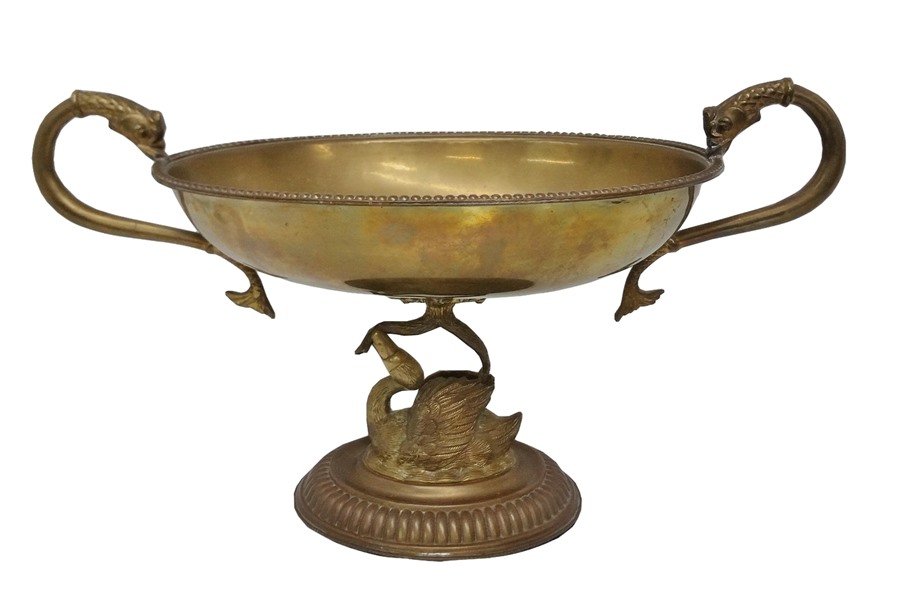 Hollywood Regency Brass Compote Centerpiece Swan Fish (1 of 12)