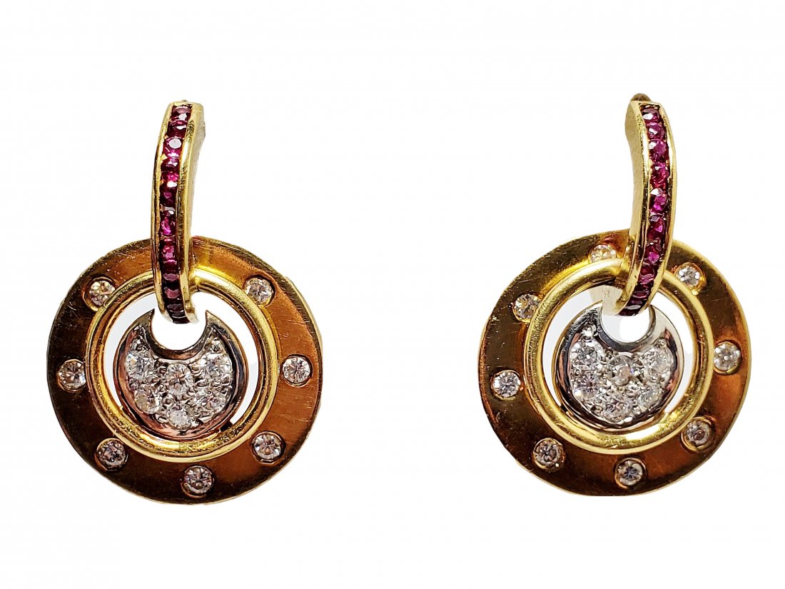 Dâ€™aven Signed Natural Ruby Diamond 18k Gold Earrings (1 of 11)