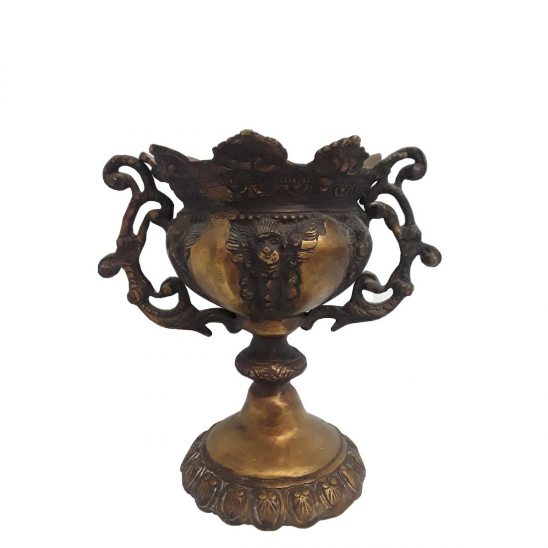 Heavy Antique Artisan Bronze Floral Handled Vase (1 of 10)