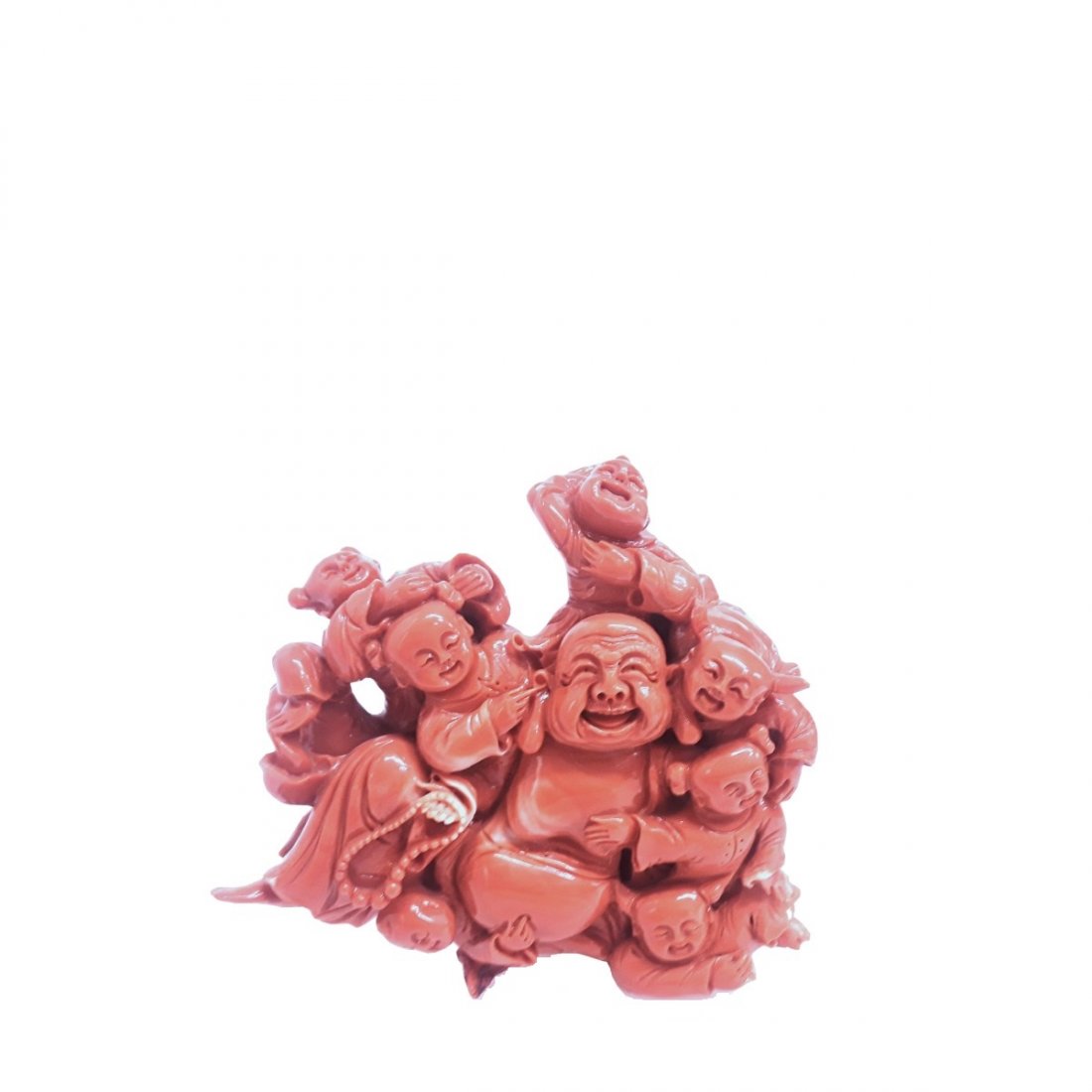 Carved Red Coral Buddha Boulder Scholar Stone Statue (1 of 5)