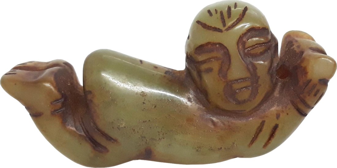 Antique Mottled Jade Figurine Man Laying Down (1 of 5)
