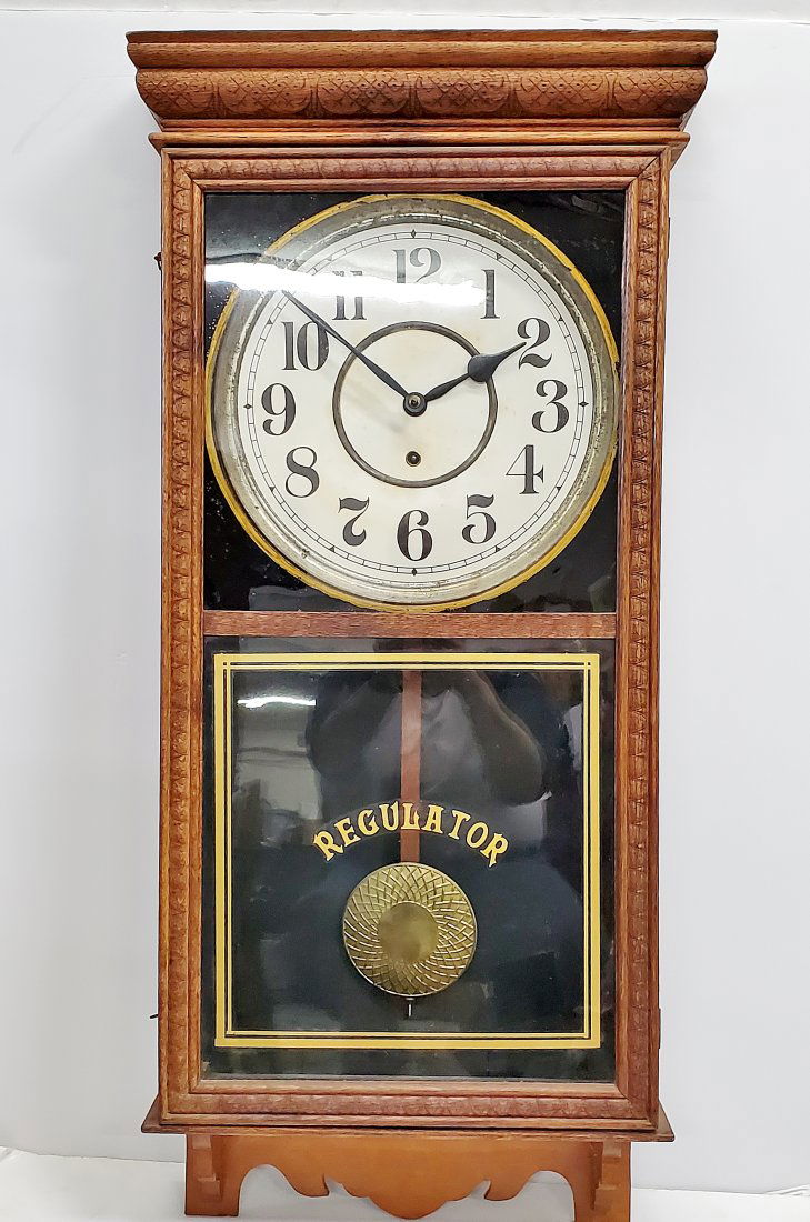 Antique Wood Case Regulator Pendulum Hanging Wall Clock (1 of 11)