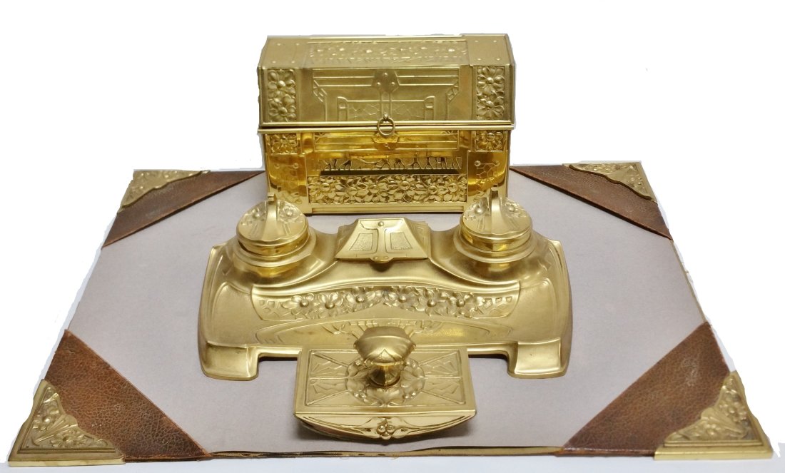 Antique Art Nouveau Brass Desk Set (1 of 15)