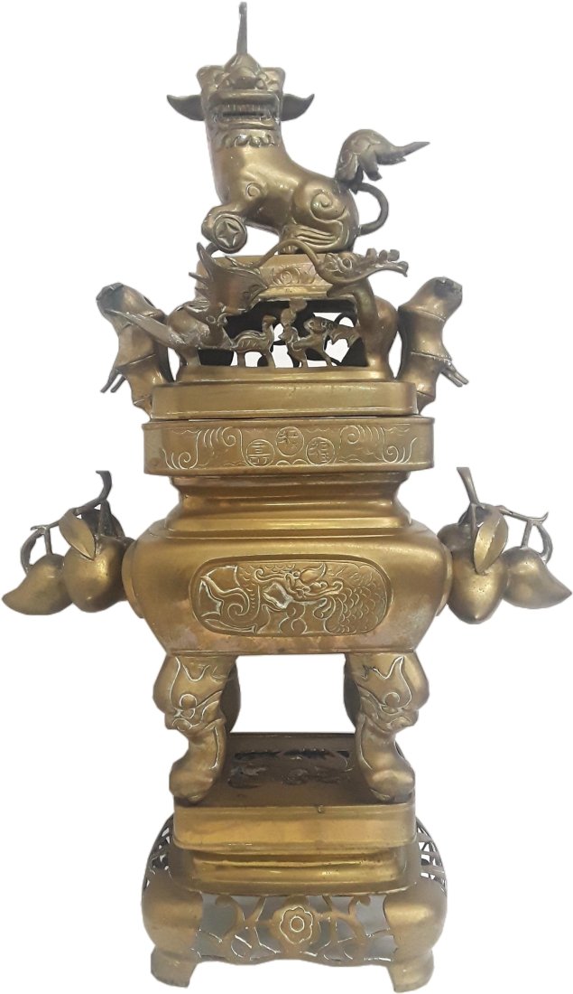 Large Antique Solid Bronze Foo Dog Censer With Stand (1 of 12)