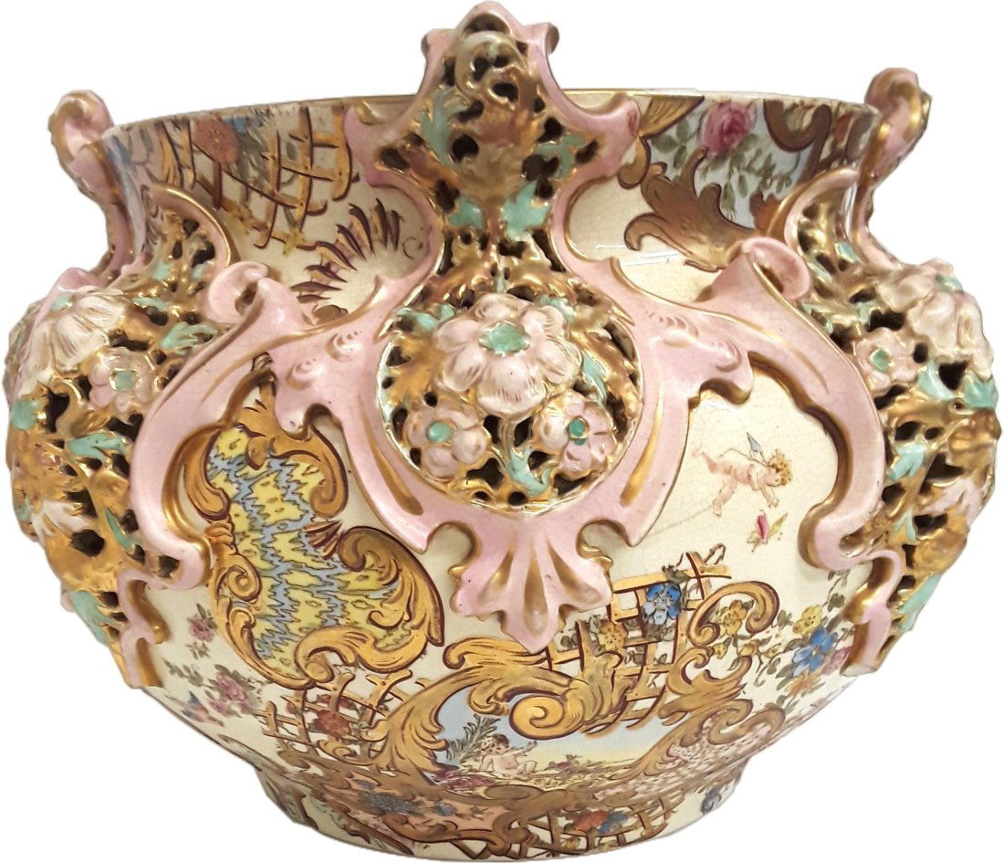 Large Antique Pink Fischer Hungary Faience Jardiniere (1 of 14)