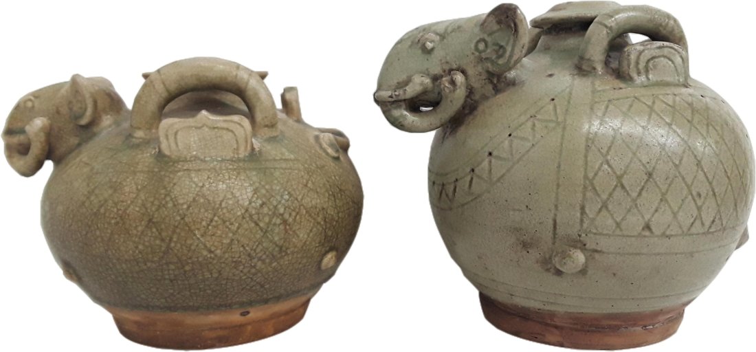 Antique Thai Burmese Decorated War Elephant Jugs (1 of 8)