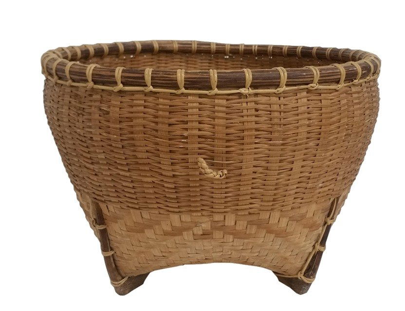 Large Woven Basket from Asian Collection: Title: Large Woven Basket from Asian Collection Description:Large Woven Basket from a Collection of Chinese and Japanese Antiques Condition of piece: Displays minor overall wear, a little dusty and di