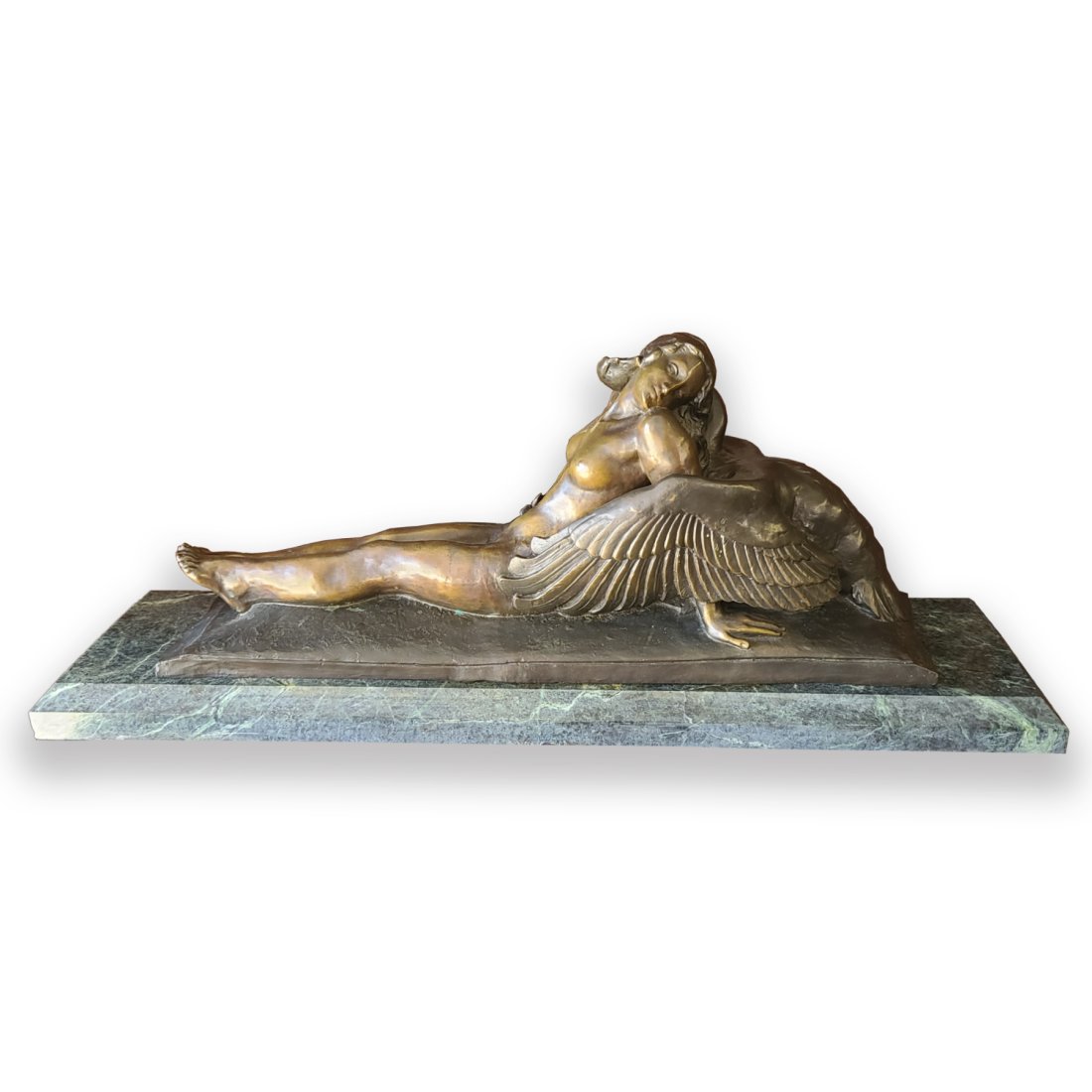Silvestre Leda And Swan Reclining Nude Figure Statue: Described By: Nikki CNX 1227 5182 Title: Silvestre Leda And The Swan Reclining Nude Figure Statue Sculpture Description: Beautiful Paul Silvestre reclining nude figure statue sculpture titl
