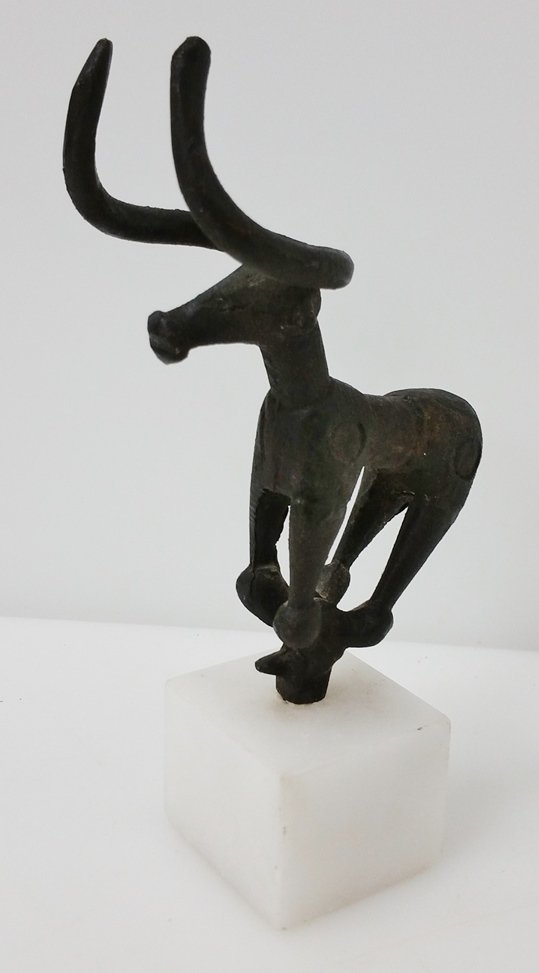 Stylized Bronze Miniature Bull Sculpture Marble Base (1 of 10)