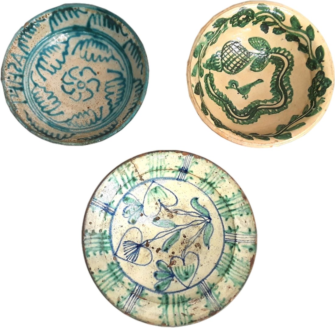 Lot Of 3 Early Antique Persian Pottery Glazed Bowls (1 of 9)