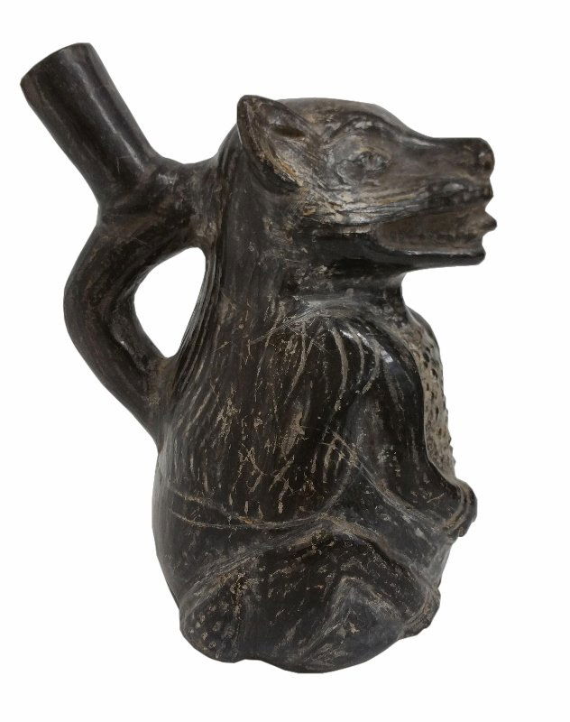 Pre Columbian Chimu Terra Cotta Blackware Fox Vessel (1 of 7)