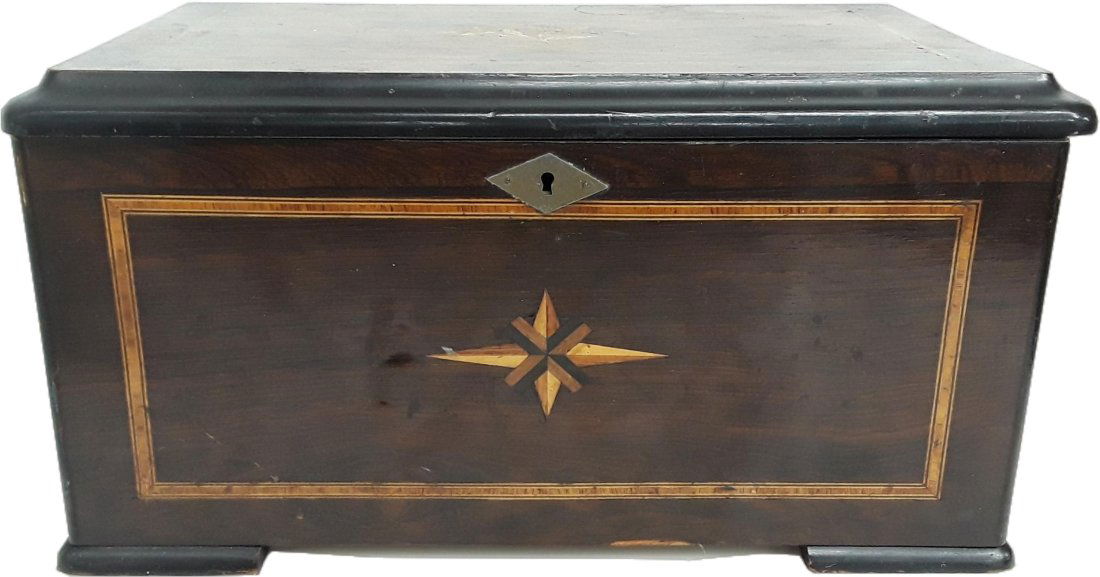 Antique Parquetry Inlay Six Bell Music Box Rosewood (1 of 14)