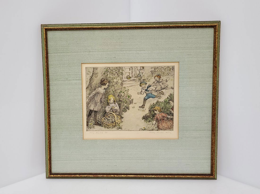 Polly Knipp Hill Hand Colored Etching Children May Baskets (1 of 6)